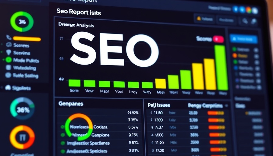SEO report card for San Diego real estate site with scores and issues.