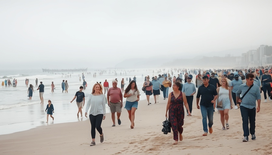 Cooler weather brings crowds to San Diego beach amid stormy skies.