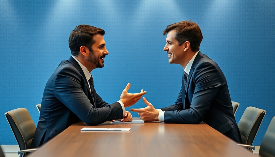 Two professionals discussing hiring independent contractors in an office.