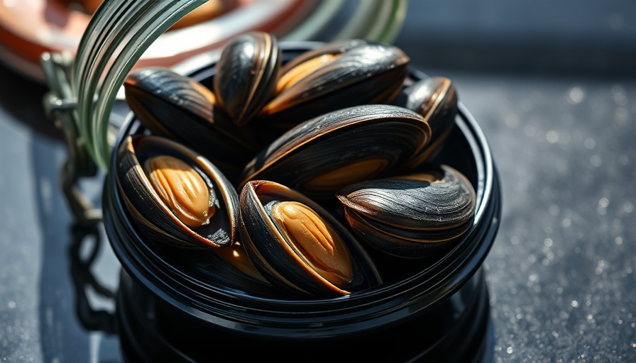 Close-up of quagga mussels California in a jar lid.