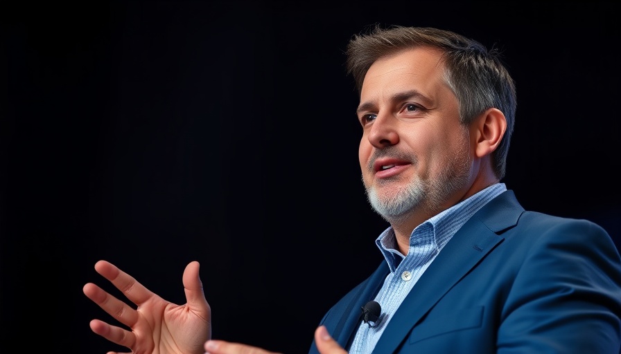 Confident man discusses business growth strategies on stage.