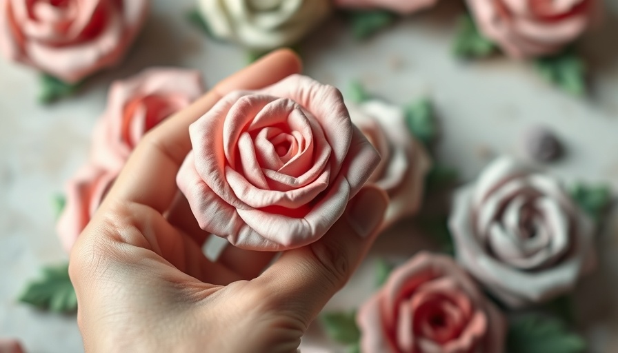 Close-up of hand crafting clay roses demonstrating air-dry clay techniques.