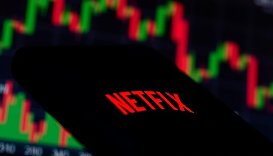 Netflix logo on phone with stock chart background, Q2 2025 revenue growth.