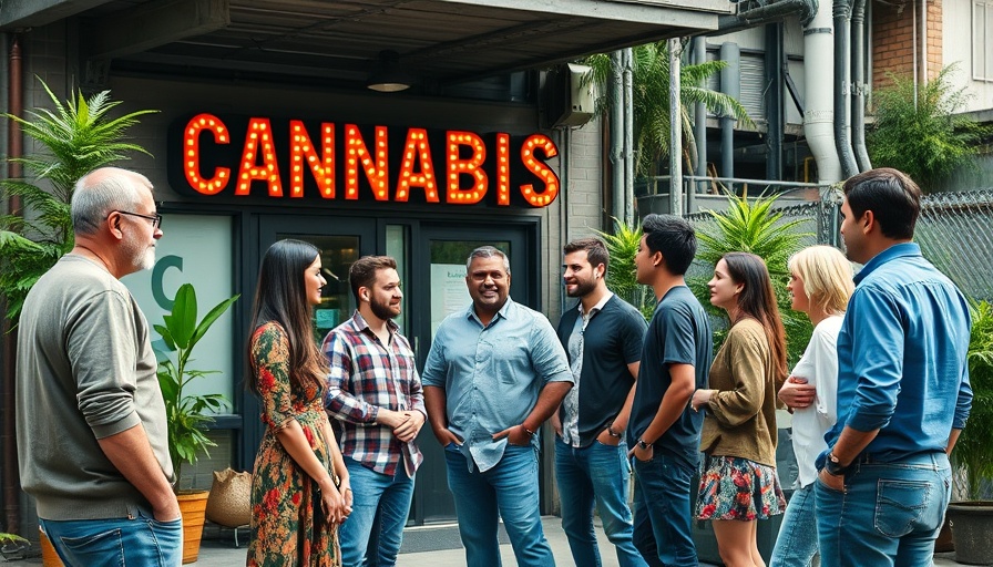 People gathered outside California cannabis company.