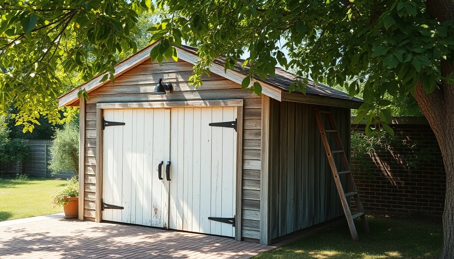 Aging shed with potential for cottage transformation surrounded by trees.