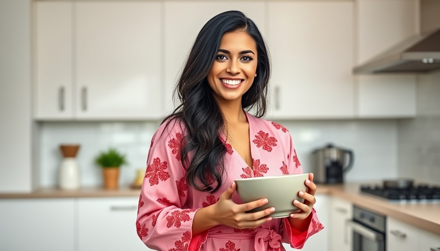 Woman in pink outfit with bowl in kitchen, San Jose fitness tips.