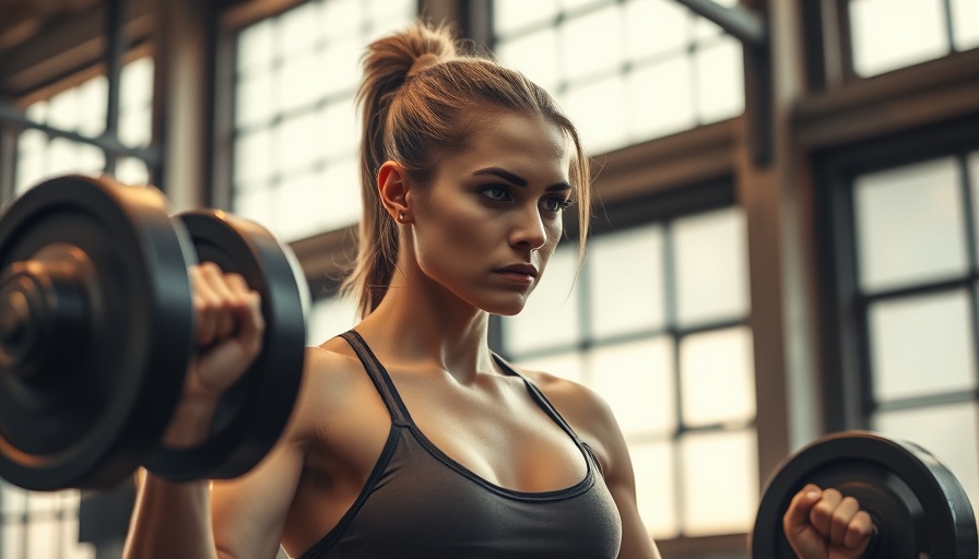Lifting weights for predicting healthspan, focused woman exercising in a gym.