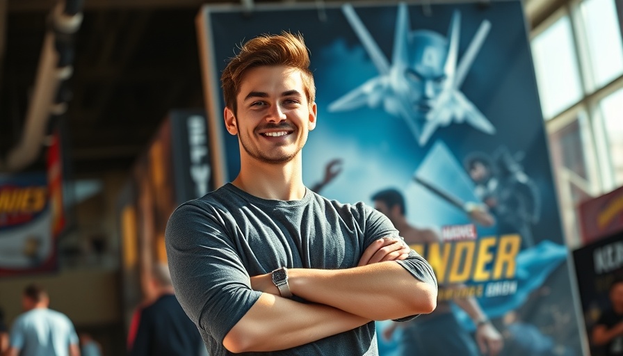 Smiling young man at superhero poster, CrossFit Cindy Workout Record