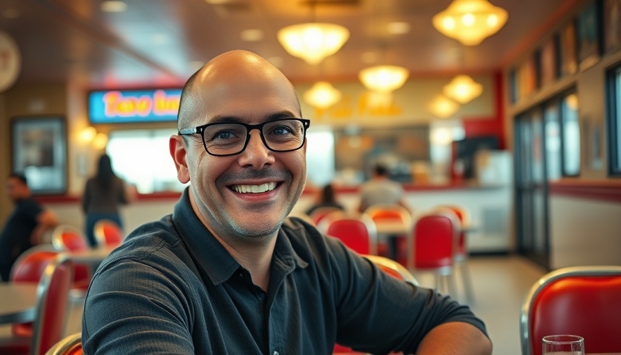 Casual diner in San Antonio with no tipping policy, man smiling.