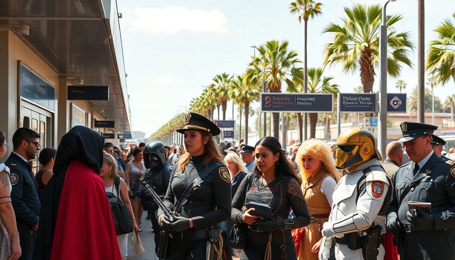 Group at San Diego transit station for Comic-Con service