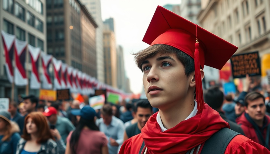 Graduate with decorated cap advocating for Texas tuition rates for undocumented students.
