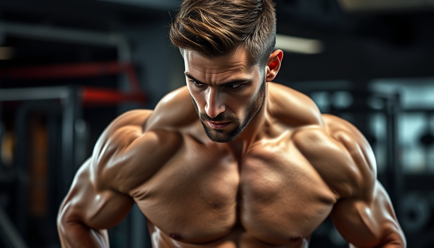 Muscular man showing abs in gym, illustrating fitness strength.