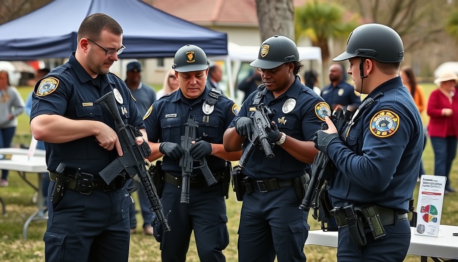 Law enforcement at gun safety event in Encinitas, demonstrating equipment.