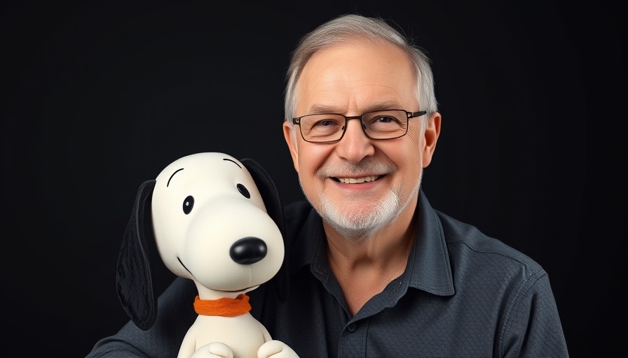 Alec Baldwin Peanuts Comic-Con reflections: man smiling with Snoopy character.