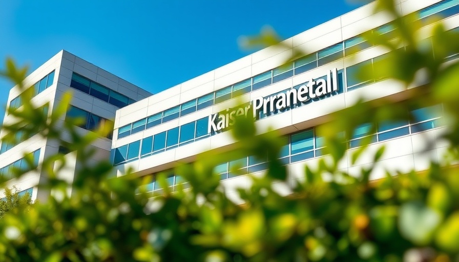 Kaiser Permanente building facade surrounded by foliage.