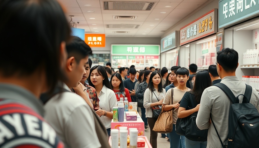 Shoppers browsing Asian beauty products in a store.