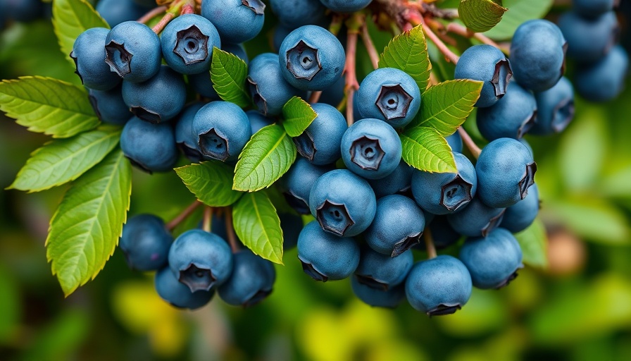 Clusters of ripe blueberries on branches for brain health through diet.