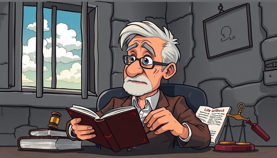 Illustration of California life without parole reform with thoughtful man.