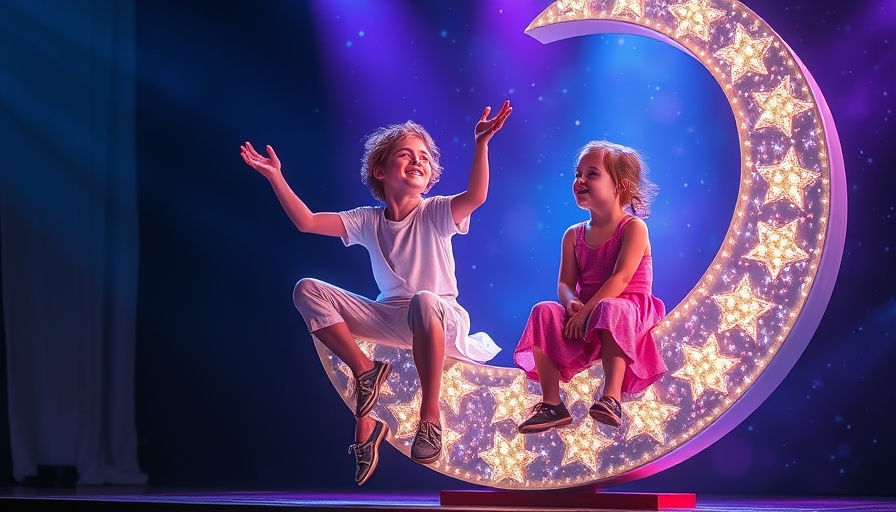August 2025 SoCal performances feature vibrant crescent moon stage scene.