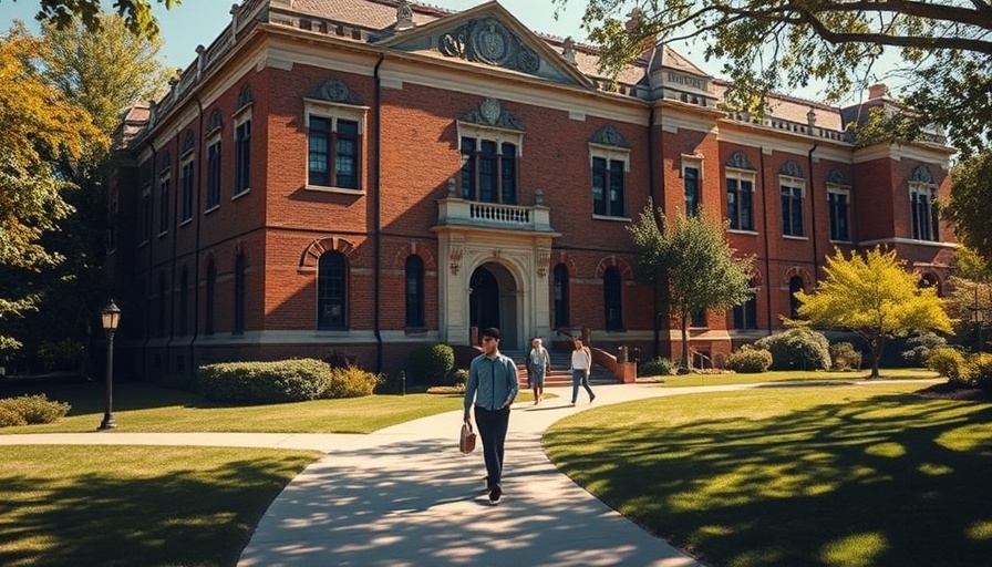 UCLA campus pathway with banners, warm daylight ambiance.