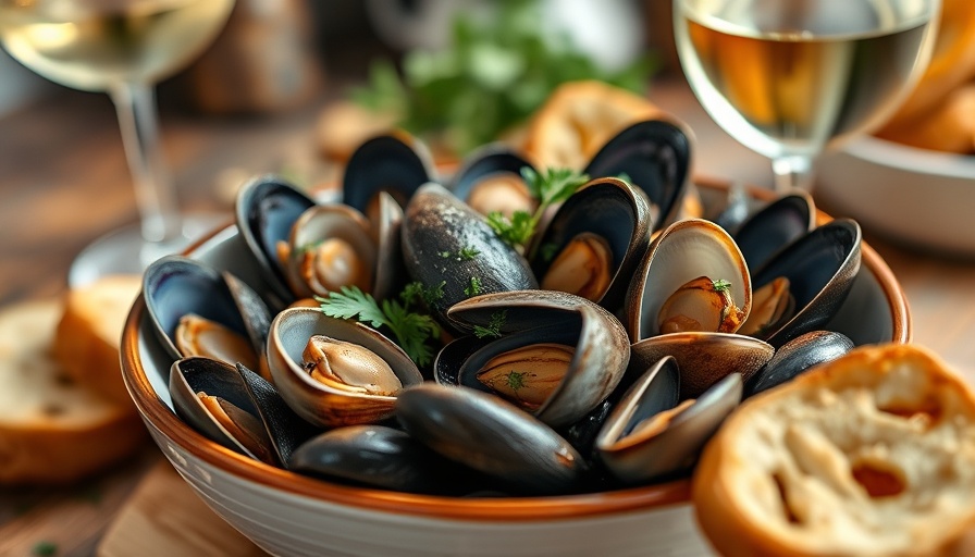 Steamed clams and mussels with wine and bread.