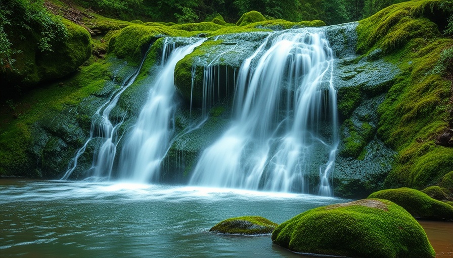 Mossbrae Falls lush waterfall surrounded by greenery.