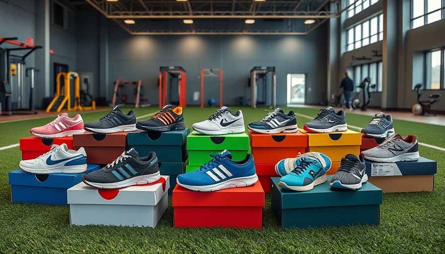 Variety of athletic shoes displayed at a performance center.