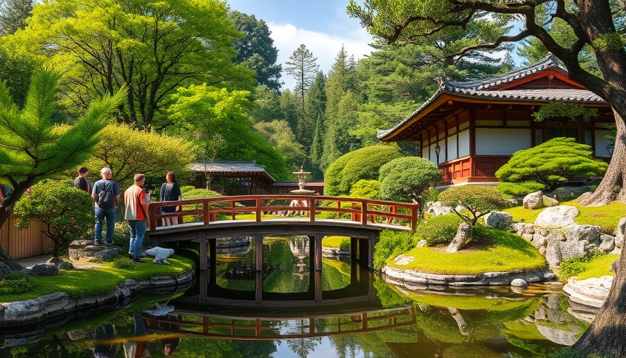 Serene Japanese garden in the U.S. with arched bridge for sober travel