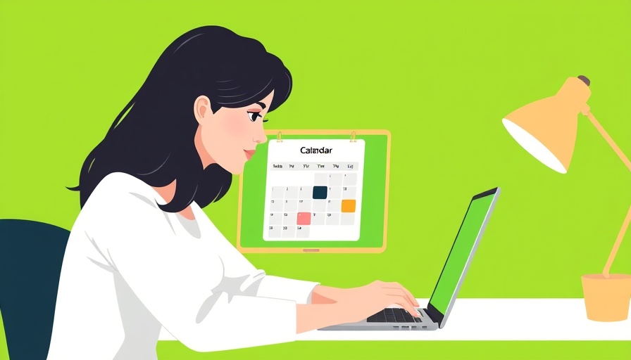Illustrated woman planning on a social media calendar template.