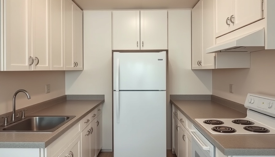 Outdated kitchen with white cabinets and grey countertops.