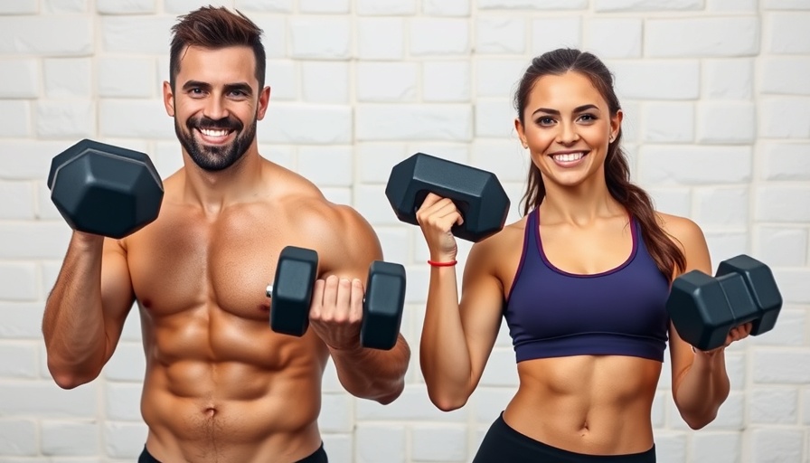 20 Min Beginner HIIT Workout with smiling trainers holding dumbbells.