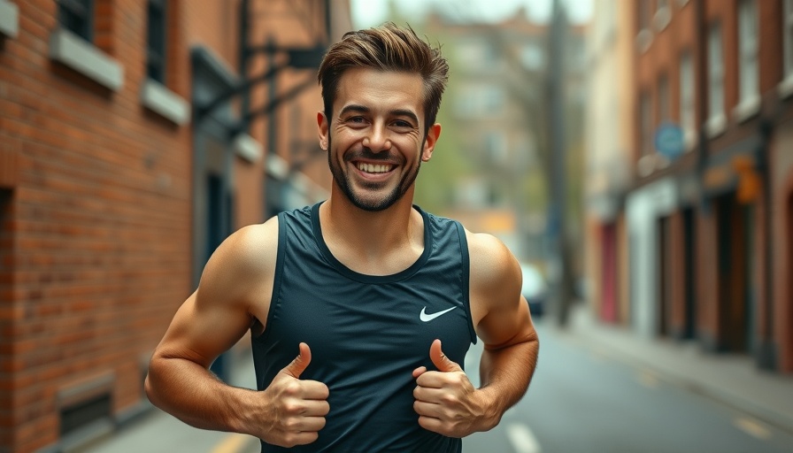 Athletic male in casual attire at outdoor event, thumbs-up.