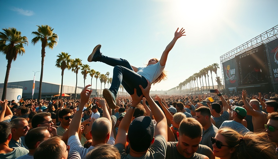Long Beach Warped Tour crowd surfing scene under sunny sky
