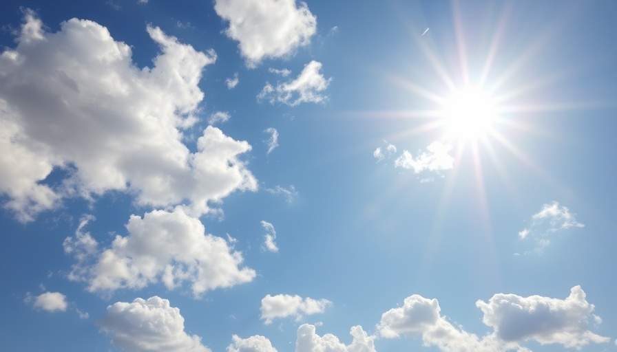 Sunny sky with clouds and bright sun rays: tips to stay safe in rising summer temperatures.