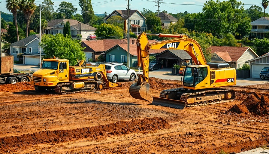 Poway housing crisis construction site with machinery and houses.