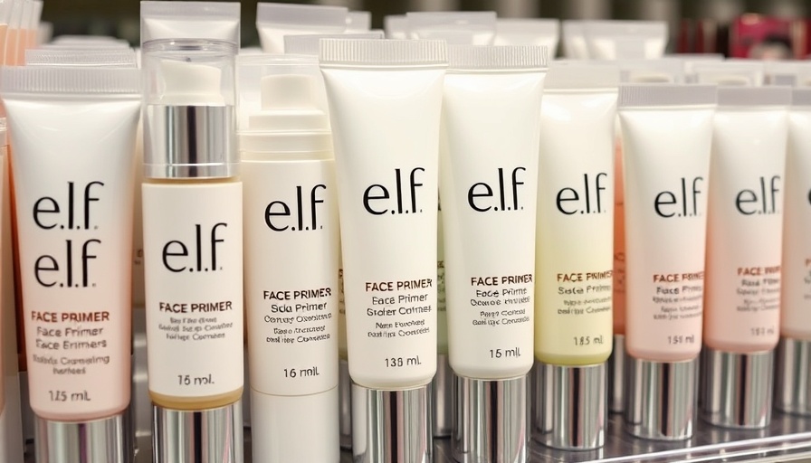 E.l.f. face primers in a retail display, highlighting product variety.