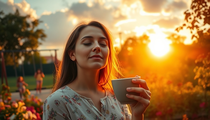 Serene woman embracing wellness in a garden at sunrise.