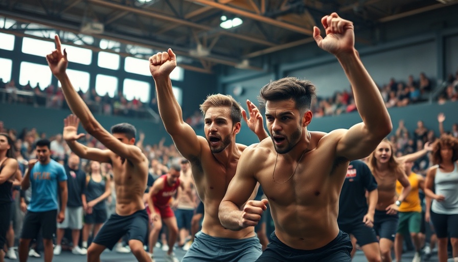 Energetic scene of athletes at HYROX Events 2025/26, intense competition.