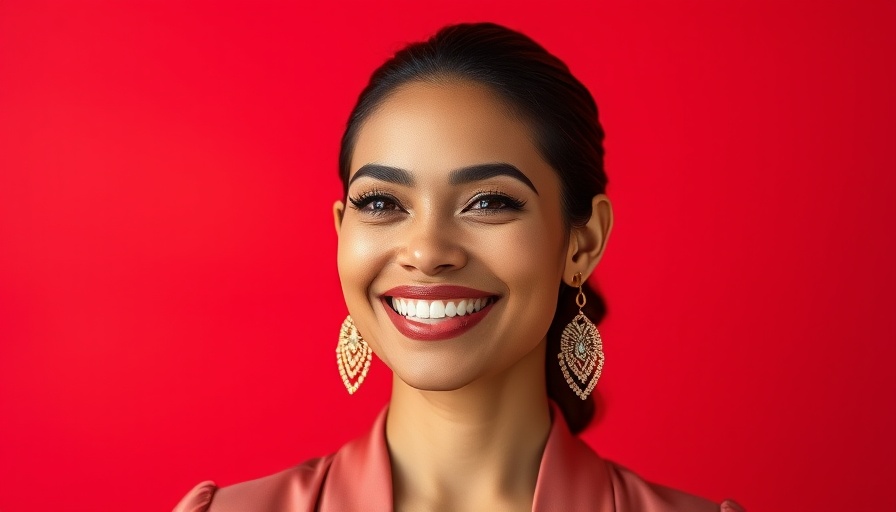 Portrait of confident woman smiling against red backdrop, Navigating Relationship Complexities.