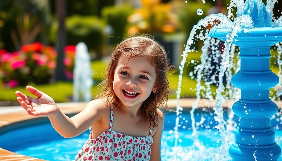 Young girl enjoying water fountain during extreme heat in San Diego