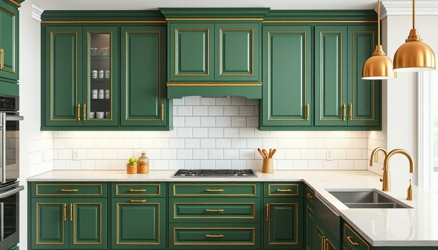 Elegant green kitchen with gold-trim details, showcasing home renovation costs and insights.