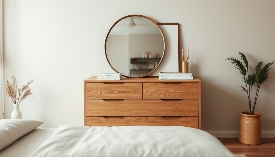 Simple modern bedroom dresser with minimalist decor.