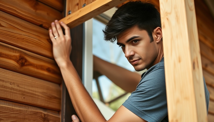 Man securing window for hurricane, highlighting smart home security concepts.