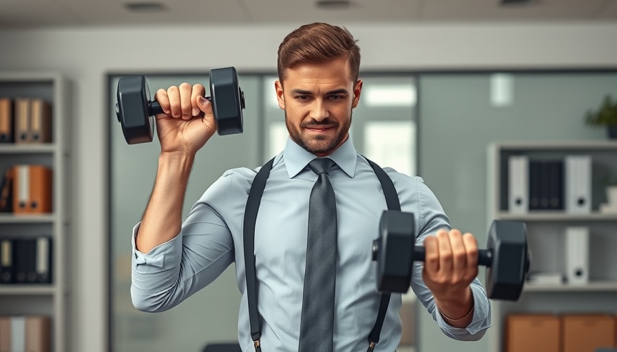 Man exercising with dumbbells in office, fitness tips for night shift workers.