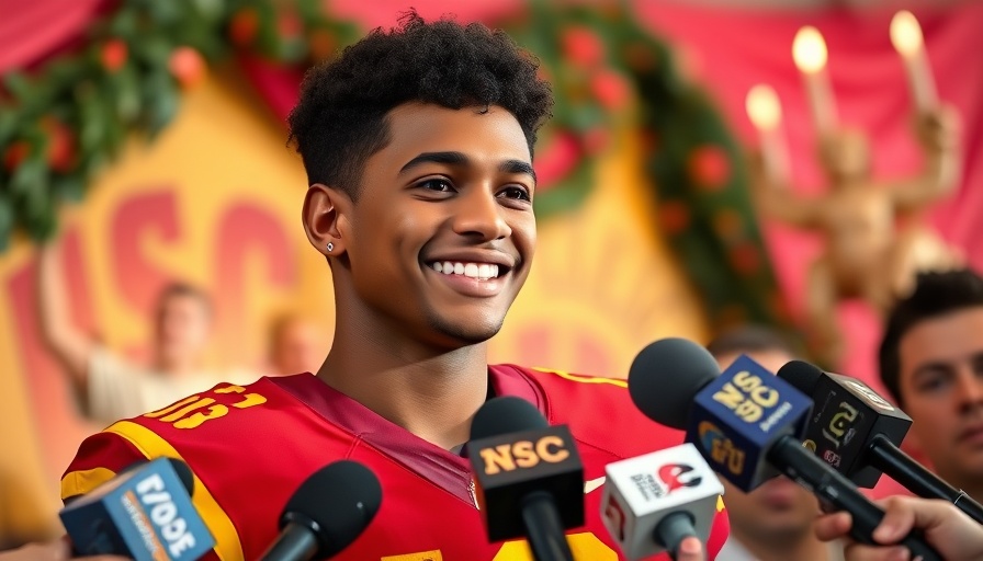 USC WR Ja’Kobi Lane healthy, smiling at a press event.