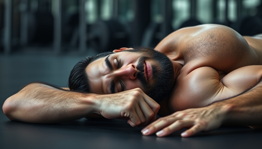 Exhausted man resting on gym floor, highlighting importance of rest days in muscle building.