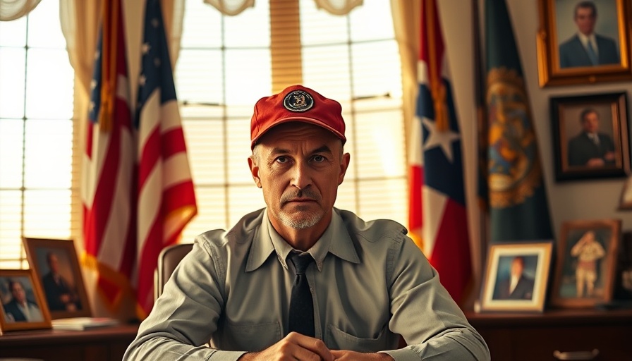 Trump Crime Crackdown in Chicago: Man in office with red cap, serious.