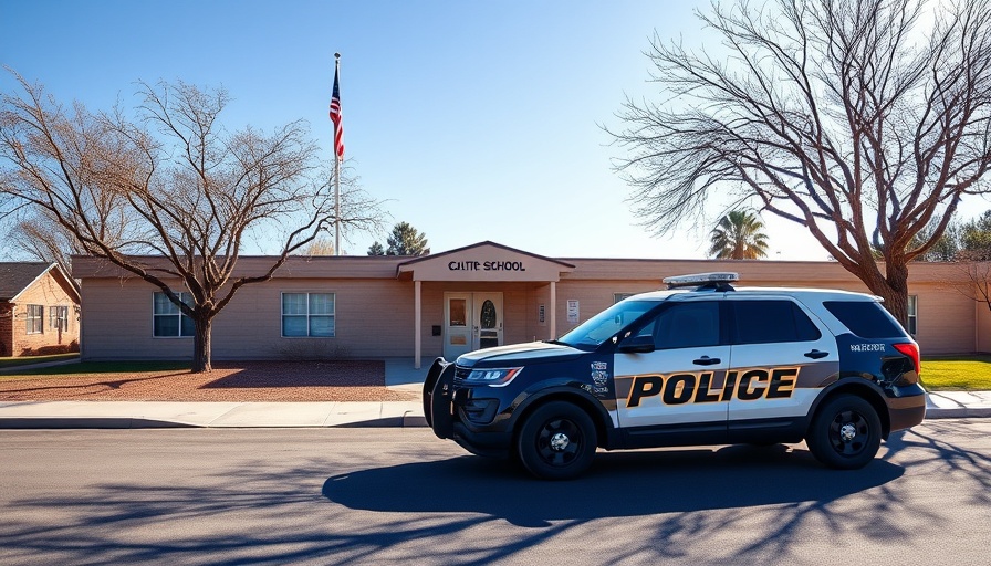 Police vehicle at Del Paso Heights Elementary School on sunny day