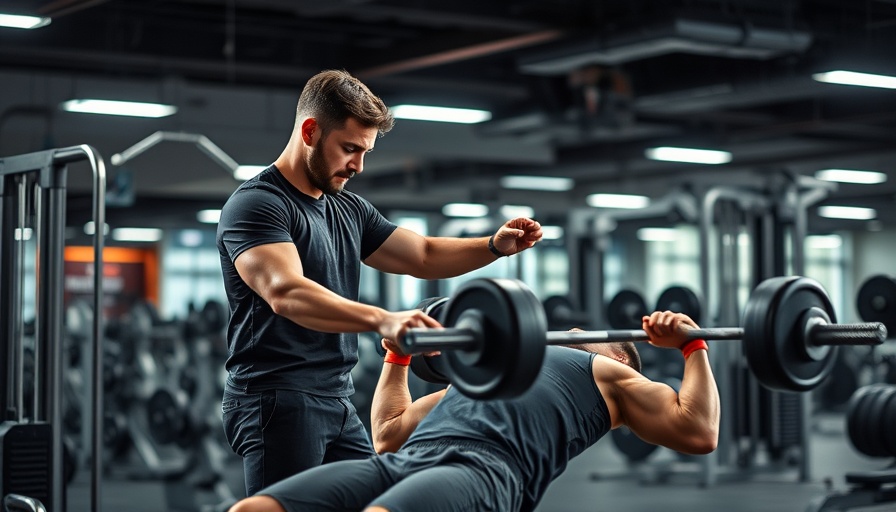 Ensuring safety while spotting on bench press in a gym setting.