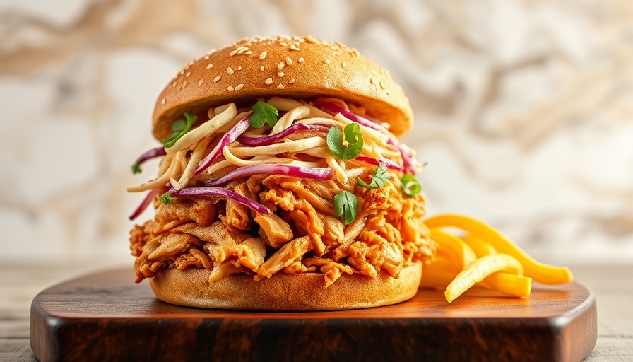 Slow Cooker Pulled Chicken Sandwich with multigrain bun and coleslaw
